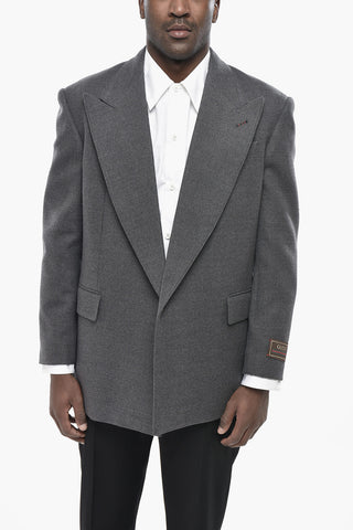 Open Front Wool Jacket With Peak Lapel