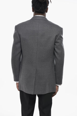 Open Front Wool Jacket With Peak Lapel