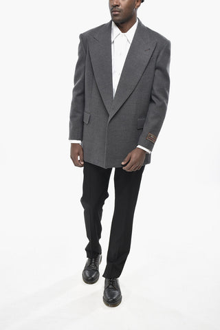 Open Front Wool Jacket With Peak Lapel