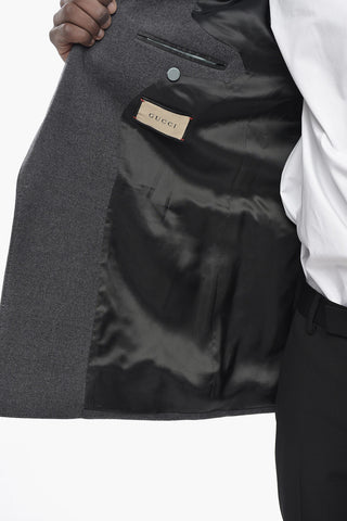 Open Front Wool Jacket With Peak Lapel