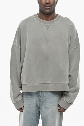 Solid-Color Brushed Cotton Crewneck Sweatshirt