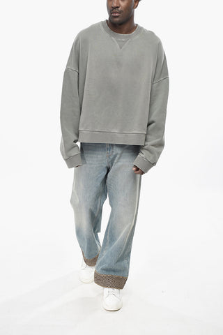 Solid-Color Brushed Cotton Crewneck Sweatshirt