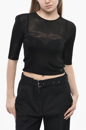 See-Through Knit Top with 3/4 Sleeves