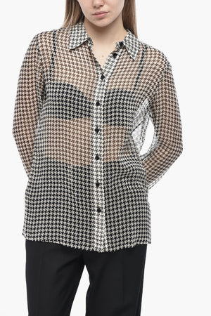Seidenchiffon-Bluse Mit Hahnentritt-Muster