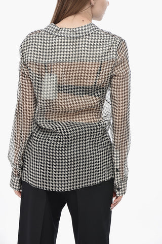 Seidenchiffon-Bluse Mit Hahnentritt-Muster