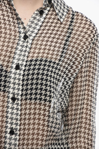 Seidenchiffon-Bluse Mit Hahnentritt-Muster