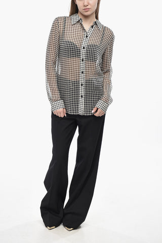 Seidenchiffon-Bluse Mit Hahnentritt-Muster