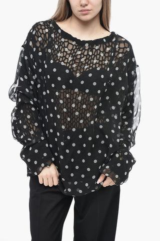 Double-Fabric Top with Polka-Dot Pattern