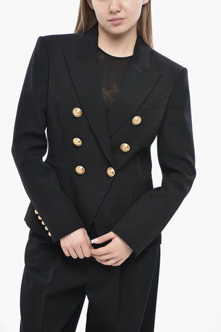 Wool Double-Breasted Blazer with Peak Lapel