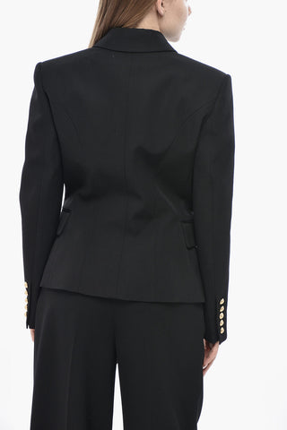 Wool Double-Breasted Blazer with Peak Lapel