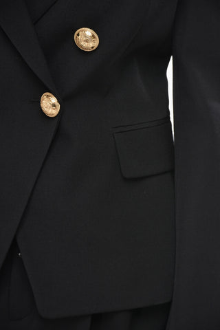 Wool Double-Breasted Blazer with Peak Lapel