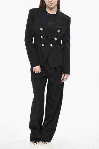 Wool Double-Breasted Blazer with Peak Lapel