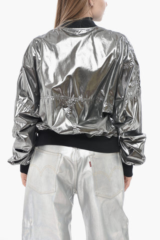 Coated-Cotton Bomber with Lamé Finish