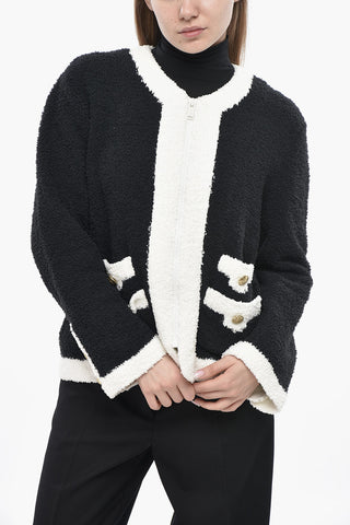 Zip-Up Cardigan with Contrast Edging