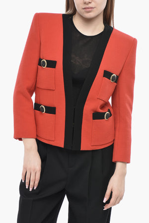 4-Pocket Wool Blazer with Padded Shoulders