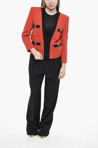 4-Pocket Wool Blazer with Padded Shoulders