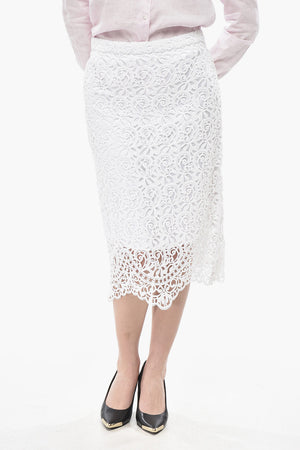 Broderie Anglaise Midi Skirt with Back Slit