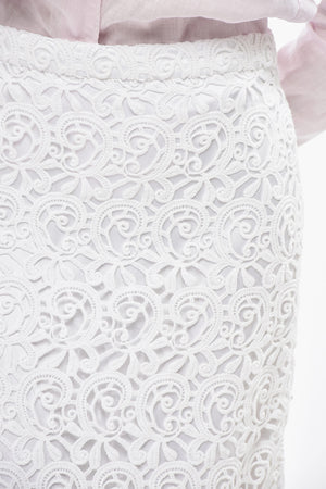 Broderie Anglaise Midi Skirt with Back Slit