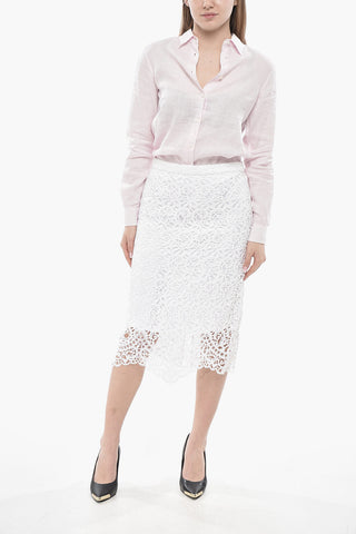 Broderie Anglaise Midi Skirt with Back Slit