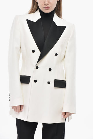 Zweireihiger Blazer aus Wollmix mit Satin-Kontrastdetails