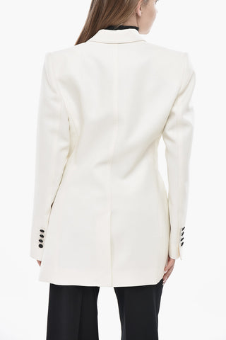 Zweireihiger Blazer aus Wollmix mit Satin-Kontrastdetails