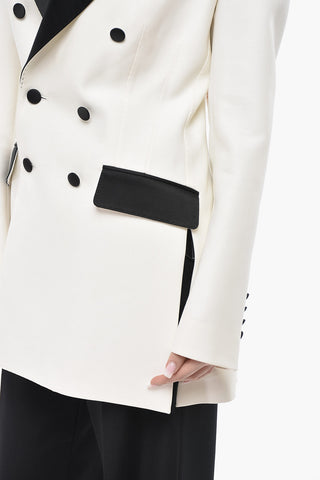 Zweireihiger Blazer aus Wollmix mit Satin-Kontrastdetails