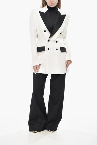 Zweireihiger Blazer aus Wollmix mit Satin-Kontrastdetails