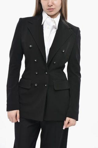 Slim-Fit Double-Breasted Blazer With Flap Pockets