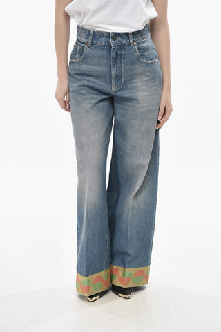Delavè Denim Wide-Leg Jeans with 30cm Embroidered Cuff