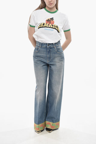 Delavè Denim Wide-Leg Jeans with 30cm Embroidered Cuff
