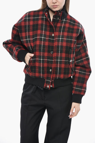 Tartan-Pattern Virgin Wool Bomber Jacket with Removable Lining