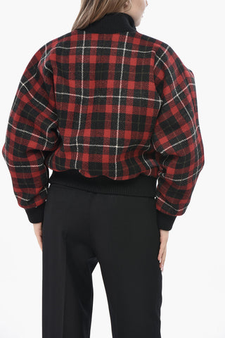 Tartan-Pattern Virgin Wool Bomber Jacket with Removable Lining