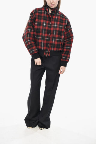 Tartan-Pattern Virgin Wool Bomber Jacket with Removable Lining