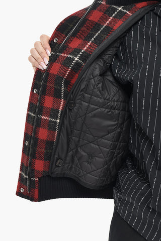 Tartan-Pattern Virgin Wool Bomber Jacket with Removable Lining