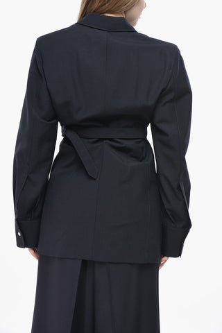 Blazer in Misto Mohair con Spalline Imbottite e Cintura