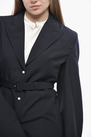 Blazer in Misto Mohair con Spalline Imbottite e Cintura
