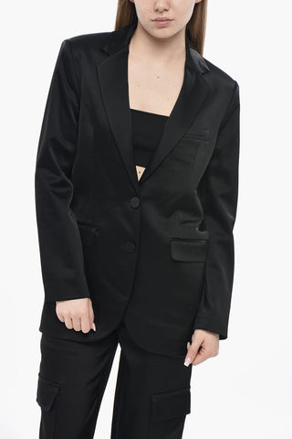 Oversized Satin Blazer with Flap Pockets