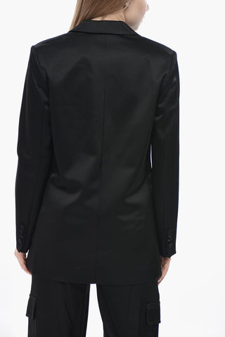 Oversized Satin Blazer with Flap Pockets