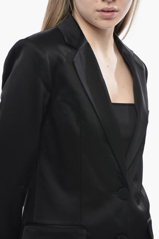 Oversized Satin Blazer with Flap Pockets