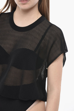 Body a Maniche Corte in Mesh Elasticizzato