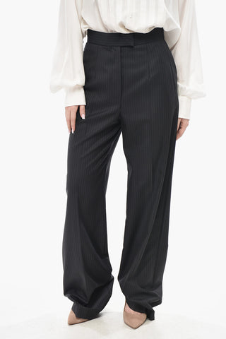 Wool Palazzo Trousers with Pinstripe Pattern