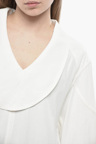 Linen-Blend Asymmetric Blouse With 3/4 Sleeves