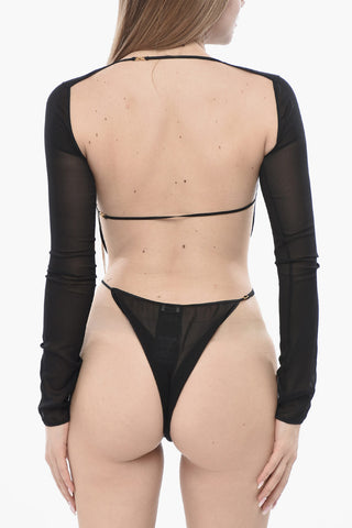 Transparenter Body aus Seide mit offenem Rücken