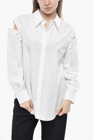 Cotton Poplin Shirt with Lace-up Detail