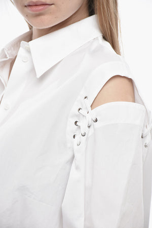 Cotton Poplin Shirt with Lace-up Detail