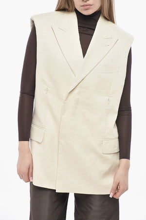 Oversized Linen-Blend Vest With Padded Shoulder Straps