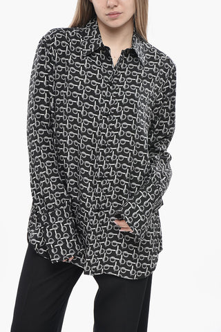 Bedruckte Seidenbluse Mit Italienischem Kragen
