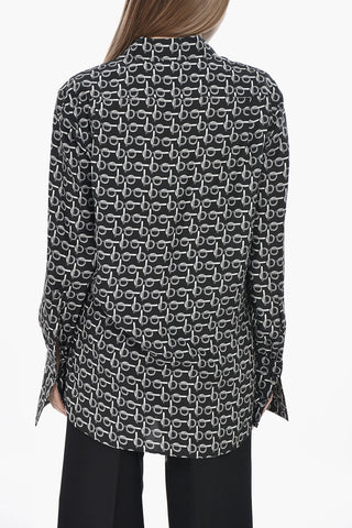 Bedruckte Seidenbluse Mit Italienischem Kragen