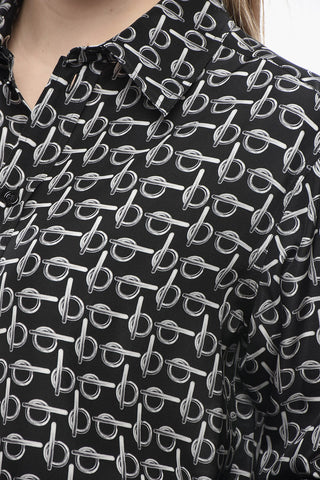 Bedruckte Seidenbluse Mit Italienischem Kragen