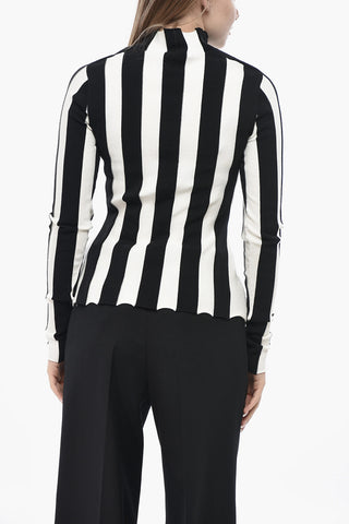 Bicolour Ribbed Cotton-Blend Crewneck Sweater